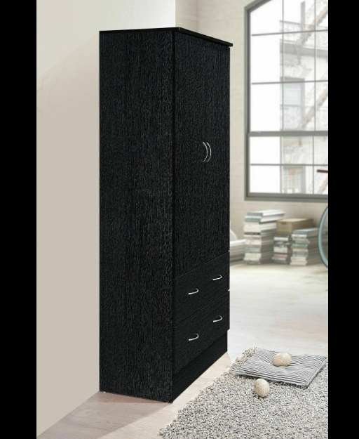 Wardrobe Cabinet 2 Door 2 Drawer Armoire Closet Organizer Clothes Storage Black