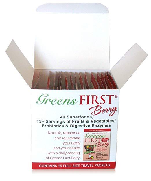 Greens First Berry - Probiotics & Digestive Enzymes - 15 Count Travel packets
