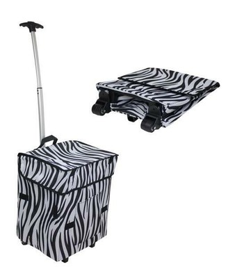 Smart Cart Folding Wheeled Cart ZEBRA Shopping Travel Grocery Rolling Store Bag