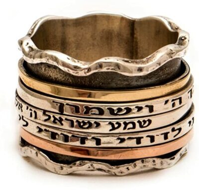 Pre-owned Springnahal Blessing Spinning Ring In Gold&silver With Colorful Stones And Saintly Quote
