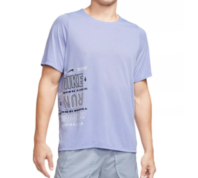 Nike Running Tee Mens Dri Fit Dry Breathe Rise 365 Wild Run Blue Small XL 2XL