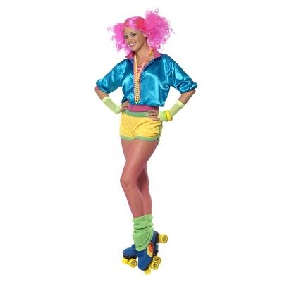 Women's 1990's Skater Girl Fancy Dress Costume Neon Top Shorts Boob Tube Hen Do