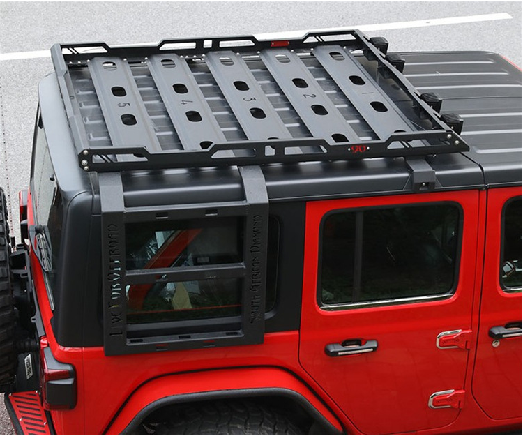 Fits For 2007-2017 Jeep Wrangler Jk Roof Luggage Basket + 2 Side Ladder