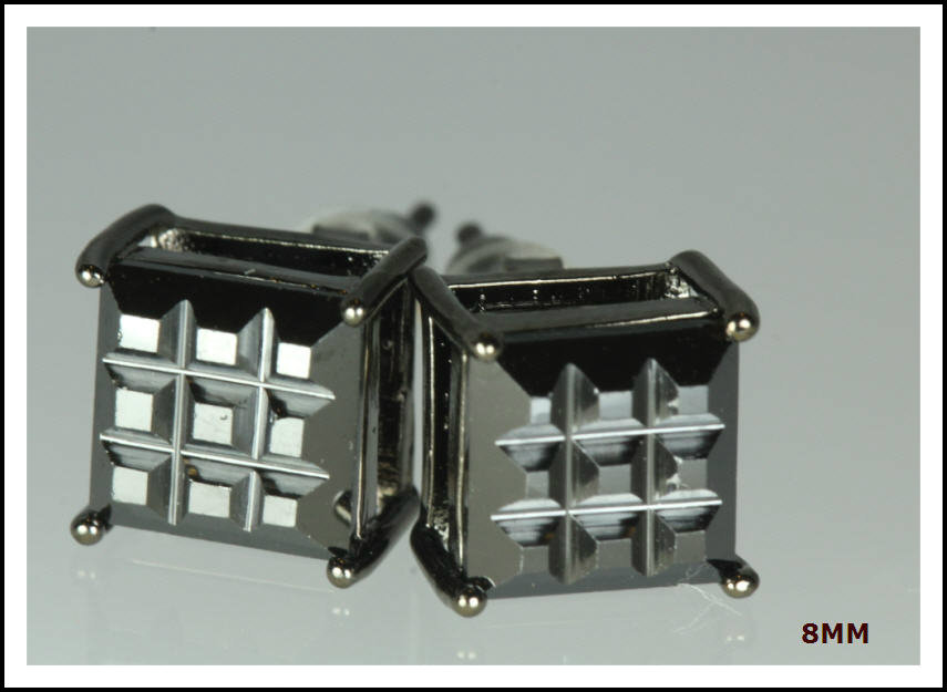 5.12CT BASKET INVISIBLE SET STERLING SILVER BLACK CZ UNISEX STUDS EARRINGS ♛TUE♛