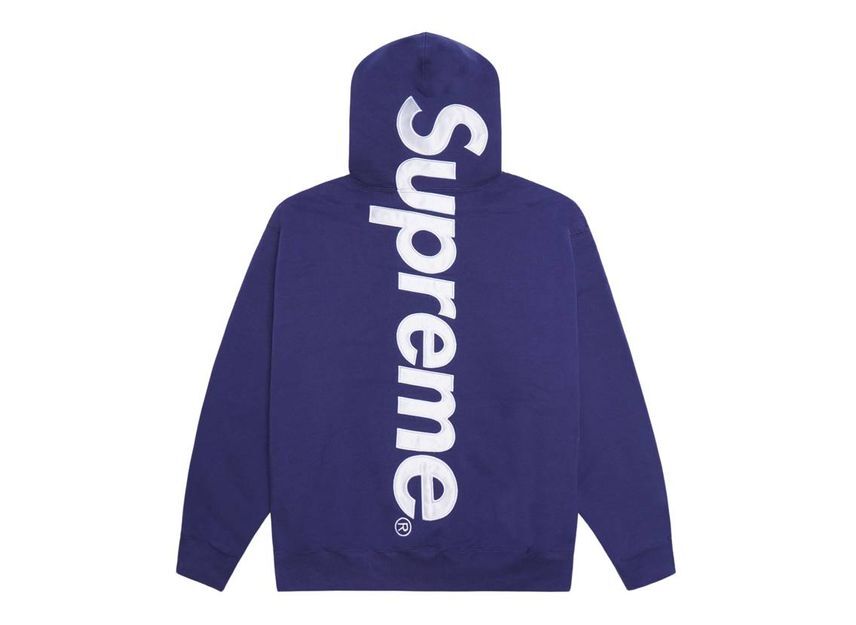 Supreme Satin Applique Hooded Sweatshirt Washed Navy | eBay