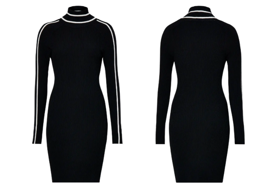 

MILLY Черно-белое платье-свитер в рубчик с длинными рукавами и воротником-гонщиком в полоску  8/10, Multicolor