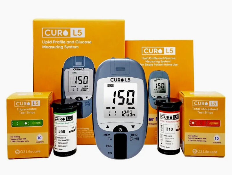 CUROfit Home Blood Cholesterol Test Kit -CURO L5 Digital Meter - 3 Item Pack NIB