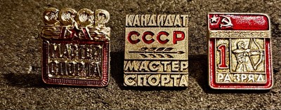 Vintage OFFICIAL SOVIET BADGES ARCHERY 1 LEVEL , CANDIDAT SPORTA , MASTER SPORTA