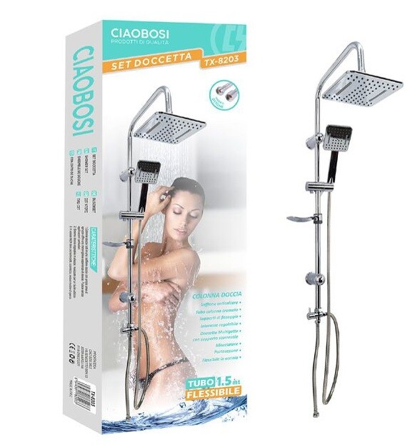 Bagno Colonna Doccia Saliscendi Cromato Rubinetto Soffione Tx-8203 linq