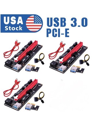 3PACK VER009S PCI-E Riser Card PCIe 1x to 16x USB 3.0 Data Cable Mining