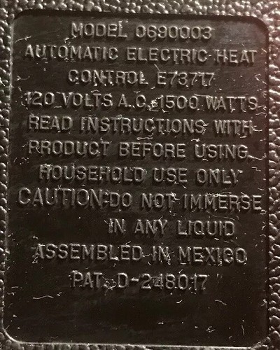 Presto Electric Skillet Control 0690003 E73717 1500Watts E73717 Power Cord