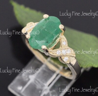 Pre-owned Luckyfinejewelry 3.02 Ct 14k Yellow Gold Ladies Natural Emerald & Diamond Ring In Green
