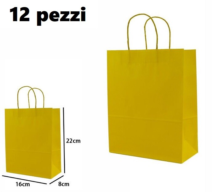 Set 12 Pezzi Buste Borsa Da Regalo Sacchetti Carta Gialla 22x16x8cm dfh