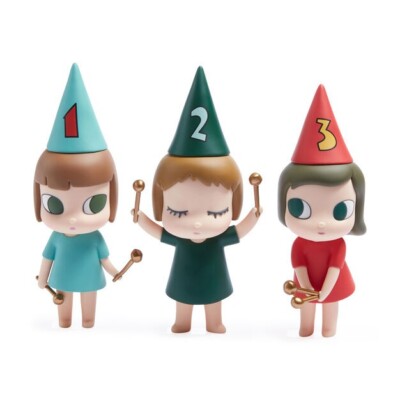 Yoshitomo Nara 3 Drumming Girls Figure Doll set PVC 14cm Height Moma Store Mint