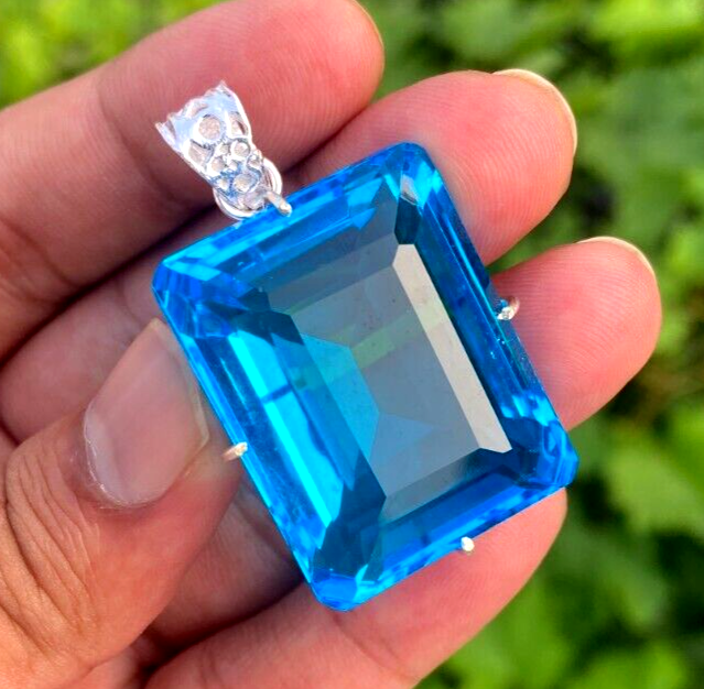 120 Ct EGL Certified Natural Blue Topaz 925 Solid Silver Pendant Loose Gemstone