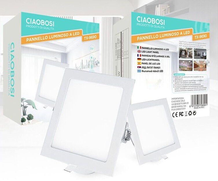 Pannello Faro Faretto Ad Incasso Led Luce Quadrato 107x107mm 3W Tx-9690 linq