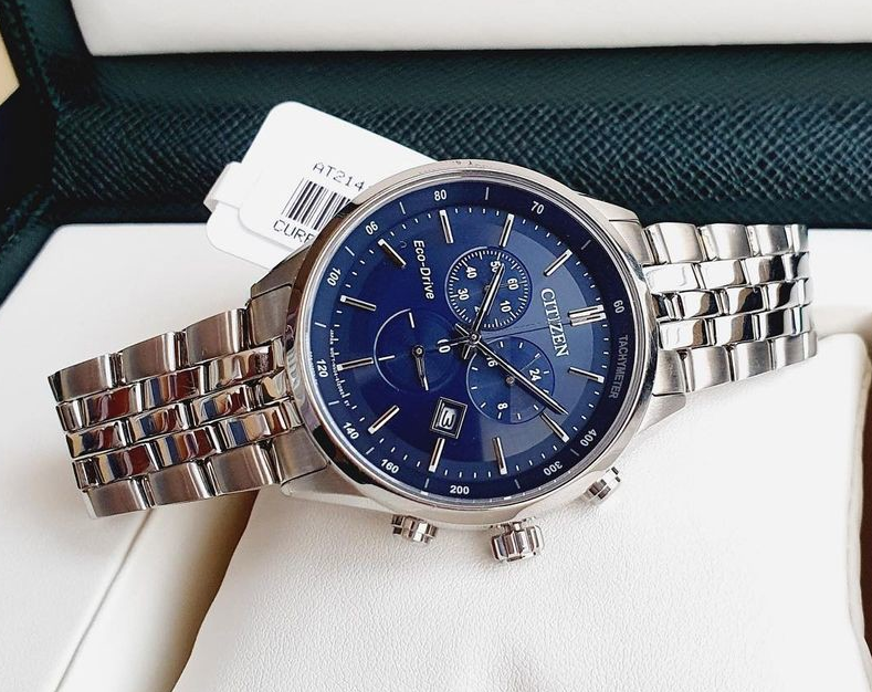 Pre-owned Citizen Eco-drive Chronograph Blue Date Display Sapphire Men's Watch At2141-52l
