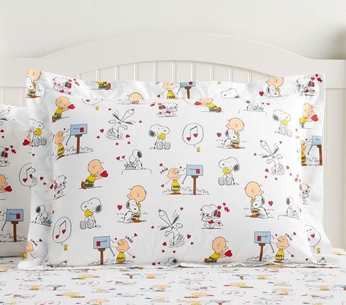 1 Pottery Barn Snoopy Heart Valentine PILLOW SHAM cover DOG ORGANIC PEANUTS Love