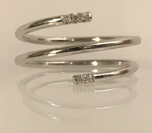 Pre-owned Handmade 14k White Gold White Genuine Diamonds Midi Knuckle Spring Band 1mm Polish Ring