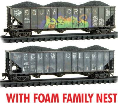 Micro Trains N Scale ~ Squaw Creek Coak AEX Weather Coal Hopper 2 Pcs ~ 99305034