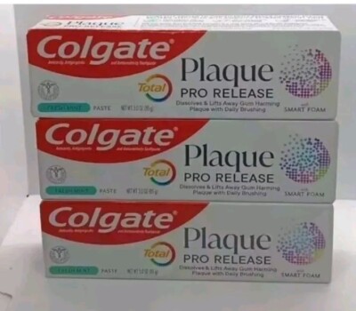 LOT (3) COLGATE TOTAL PLAQUE PRO RELEASE FRESH MINT SMART FOAM TOOTHPASTE  3 OZ