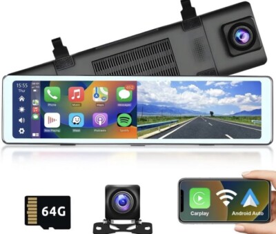 NEW 11.26'' HD 1080P Carplay Android Auto Car Mirror Rear Camera Dash Cam Monitor