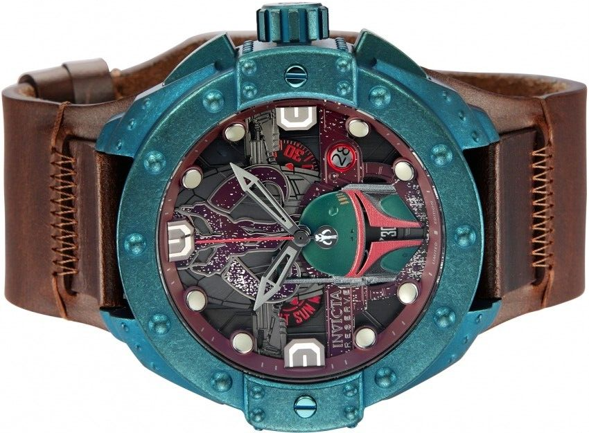 Pre-owned Invicta Reserve Star Wars Boba Fett Men's Black Dial Swiss Quartz Leather Watch