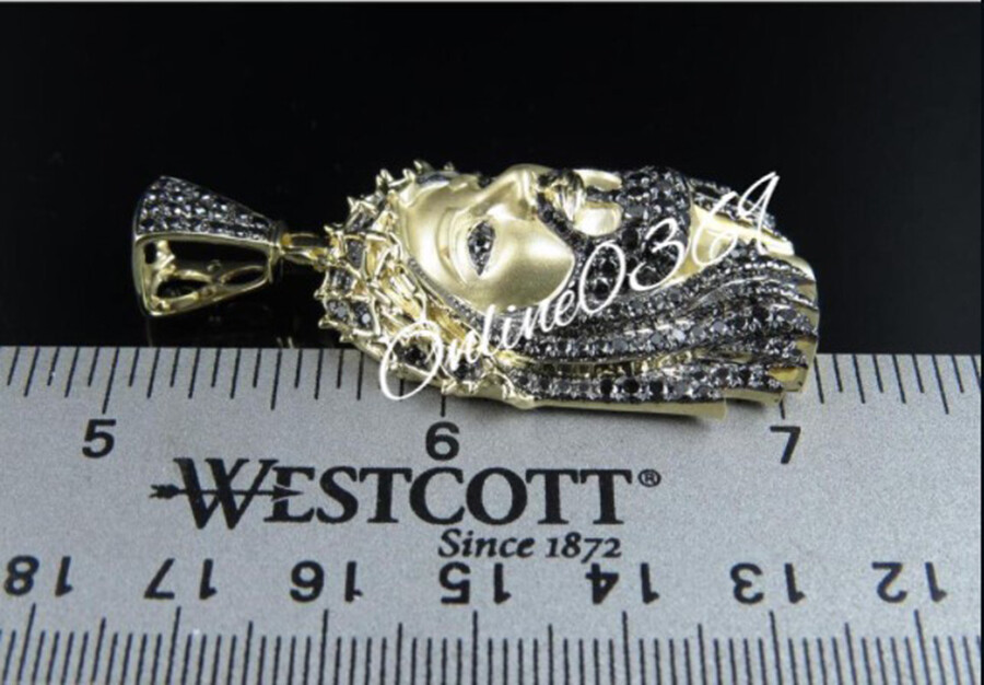 Pre-owned Online0369 Men's 4.5ct Black Cubic Zirconia Jesus Charm Pendant Yellow Gold Plated Silver