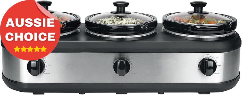 3 Pot Slow Cooker Electric 3X2.5L Removable Pots 3 Heat Settings Silver
