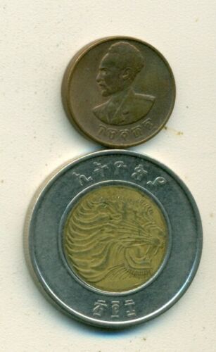 2 DIFFERENT COINS from ETHIOPIA - 1944 1 CENT & BI-METAL 2010 1 BIRR