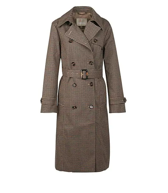 Pre-owned Barbour Greta Houndstooth Double-breasted Showerproof Trench / Pea Coat Msrp$480 In Trench Houndstooth