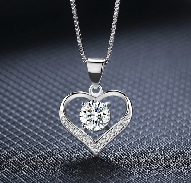 925 Sterling Silver Love Heart Cubic Zirconia CZ Pendant Necklace