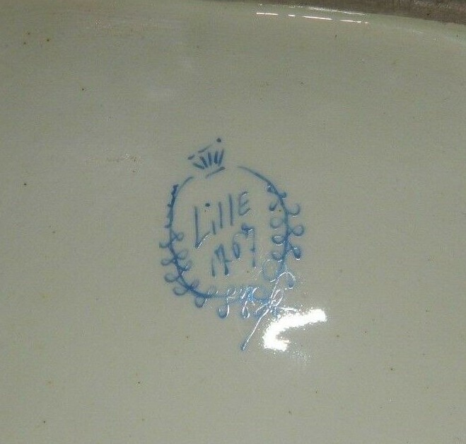 ANTIQUE EARLY LILLE 1767 FRENCH FAIENCE BOWL OPEN LATTICE H Painted Artist Signd