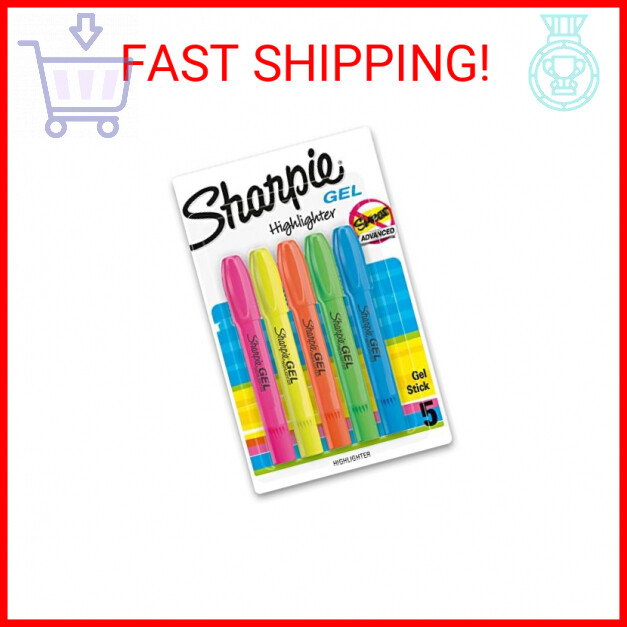 SHARPIE Gel Highlighters, Bullet Tip, Assorted Colors, 5 Cou