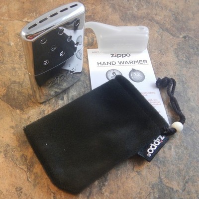 ZIPPO Chrome Finish 6 Hour Pocket HAND WARMER w/ Filler Cup + Warming Bag! 40321