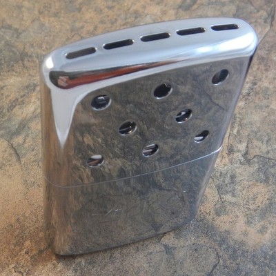 ZIPPO Chrome Finish 6 Hour Pocket HAND WARMER w/ Filler Cup + Warming Bag! 40321