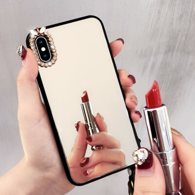 Girls Luxury Bling Rhinestone Mirror Makeup TPU back Case Phone cover For Huawei
