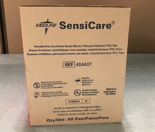 Medline 484407 SensiCare Powder-Free Exam Gloves, Large - box of 50 pair