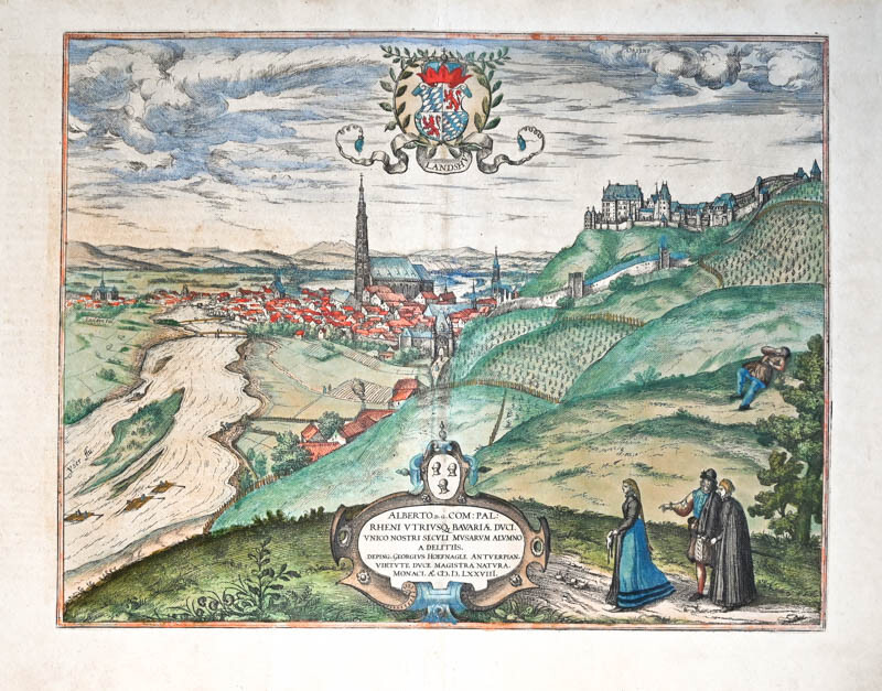 1578 Landshut In Altem Kolorit Kupferstich-Gesamtansicht Nach G. Hoefnagel