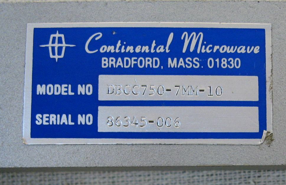Continental Microwave Double Ridge Waveguide Broadwall Coupler DBCC750