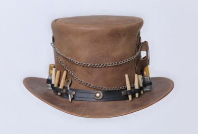 High Quality Leather Top Hat  unique design cowboy-cowgirl style Handmade