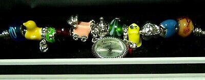 Figaro CHARM Bracelet Watch BABY CARRIAGE &More Great for MOTHER to BE GIFT New 