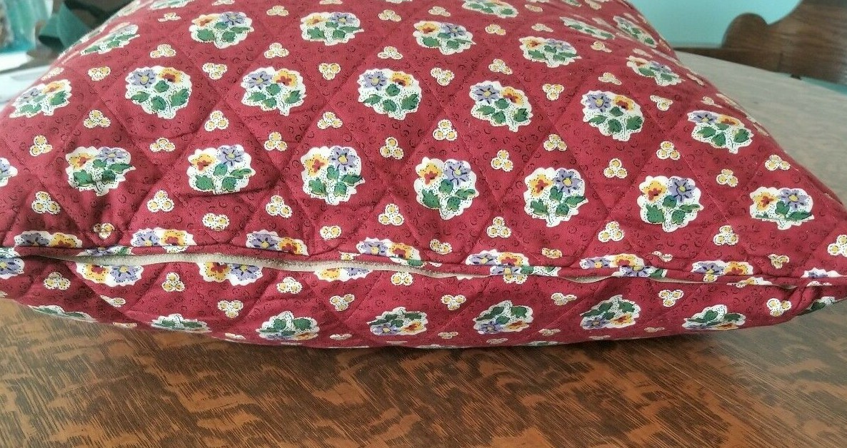 Beautiful Red Flowered Quilted Pillow Cover Hook and Loop Closure 19 X 19