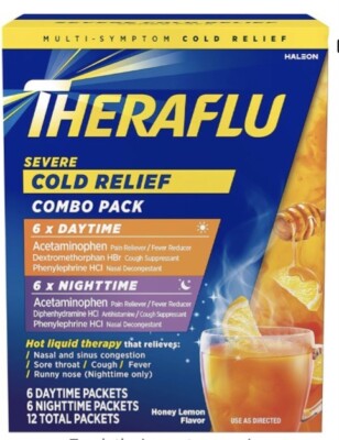 Severe Cough Cold and Flu Day and Nighttime Relief Medicine Powder,Exp 02/26
