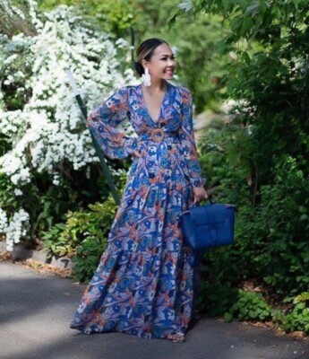 Gianni Bini NWT Size 12 Lillian Blue Floral Cutout Maxi Dress Long Sleeve Boho 