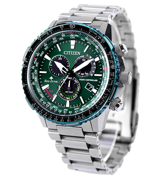 Pre-owned Citizen Promaster Sky Green Dial Sapphire Radio Controlled Eco-drive Cb5004-59w