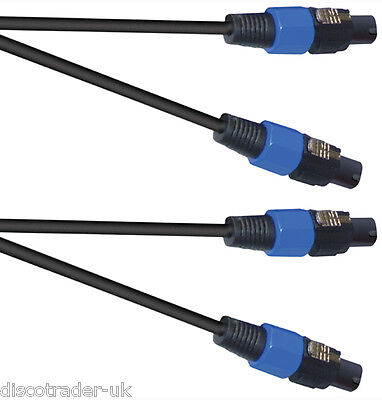 PAIR of DJ PA SPEAKER LEADS - 4 POLE CONNECTOR 2 CORE CABLE - 3 METRES