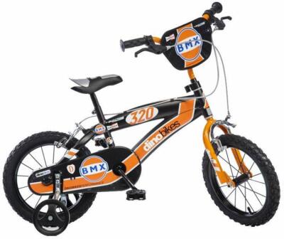 FIETS 14 BMX ZWART EN ORANJE KIND LEEFTIJD 4/6 JAAR HOOGTE 95-127 CM DINO BIKES