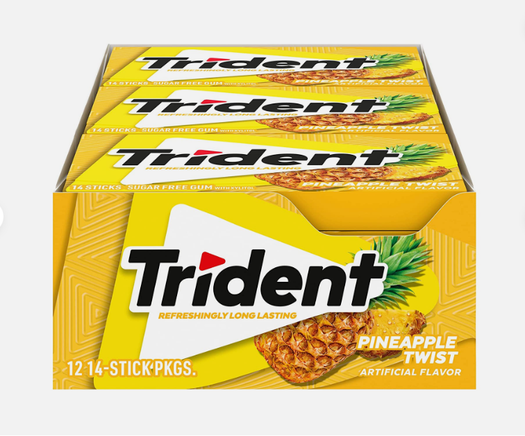 Trident Pineapple Twist Sugar Free Gum, 12 Packs of 14