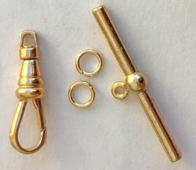 1 Set GOLD Tone Swivel Clip & T- Bar Toggle Clasp 1.5" Pocket Watch Chain Repair